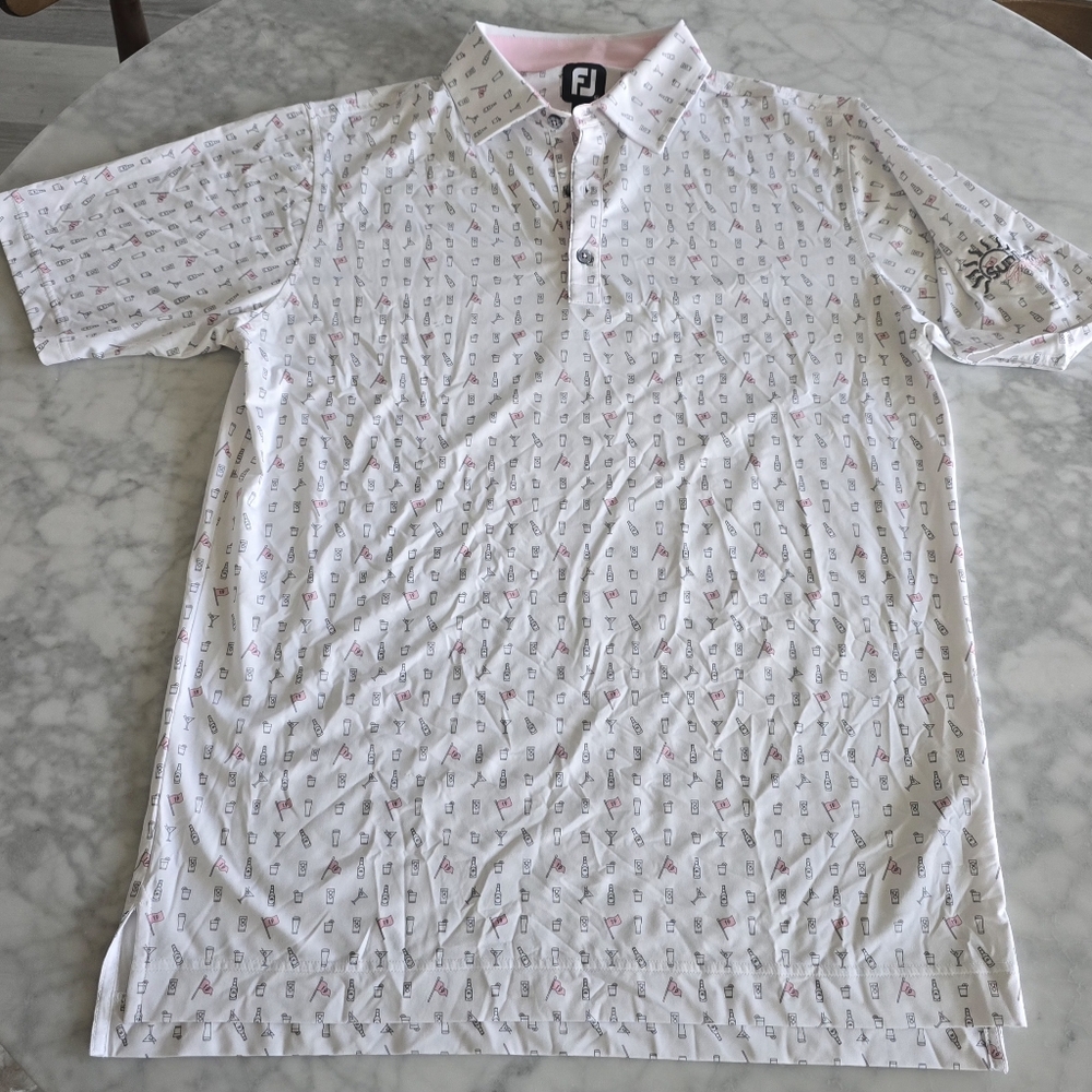 FootJoy The 19th Hole Sunriver Golf Club Polo Shirt Cocktail Print Men's Medium